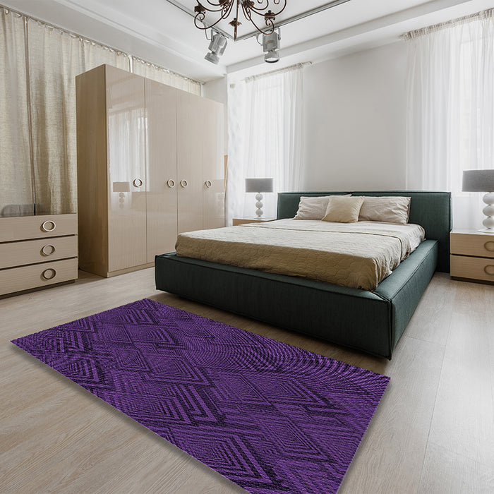 Patterned Deep Purple Rug in a Bedroom, pat1045pur