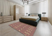 Patterned Brown Red Rug in a Bedroom, pat1046brn