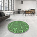 Round Patterned Green Rug in a Office, pat1046grn