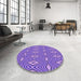 Round Patterned Violet Purple Rug in a Office, pat1046pur