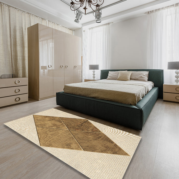 Patterned Khaki Gold Rug in a Bedroom, pat1047brn