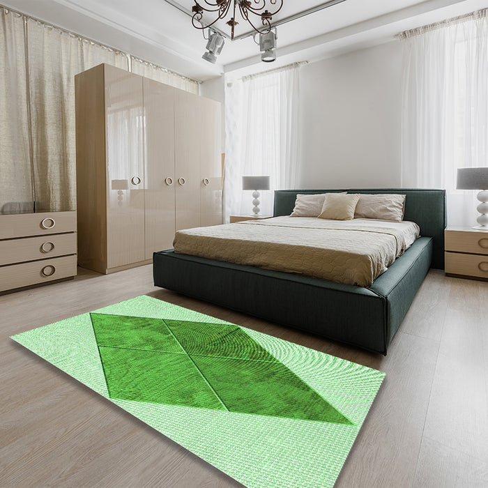 Patterned Light Green Rug in a Bedroom, pat1047grn