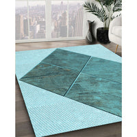 Patterned Deep-Sea Green Rug, pat1047lblu