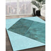 Patterned Deep-Sea Green Rug in Family Room, pat1047lblu