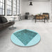 Round Patterned Deep-Sea Green Rug in a Office, pat1047lblu