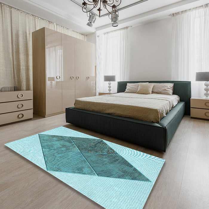 Round Machine Washable Transitional Deep-Sea Green Rug in a Office, wshpat1047lblu