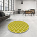 Round Patterned Bold Yellow Rug in a Office, pat1049yw