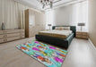 Patterned Cyan Opaque Blue Novelty Rug in a Bedroom, pat104