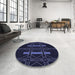 Round Patterned Black Rug in a Office, pat105blu