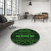 Round Patterned Green Rug in a Office, pat105grn