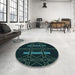 Round Patterned Black Rug in a Office, pat105lblu