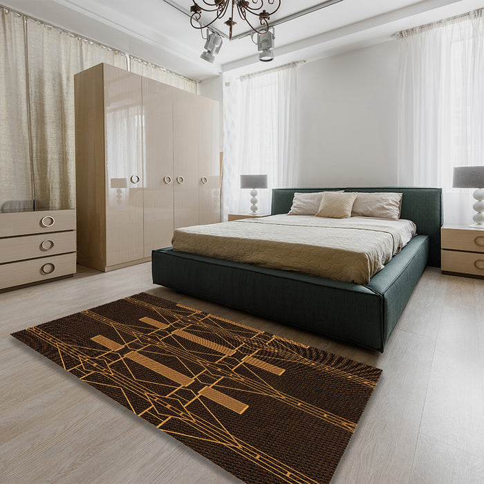 Patterned Saddle Brown Rug in a Bedroom, pat105org