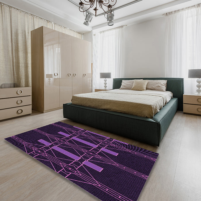 Patterned Deep Purple Rug in a Bedroom, pat105pur