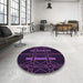 Round Patterned Deep Purple Rug in a Office, pat105pur