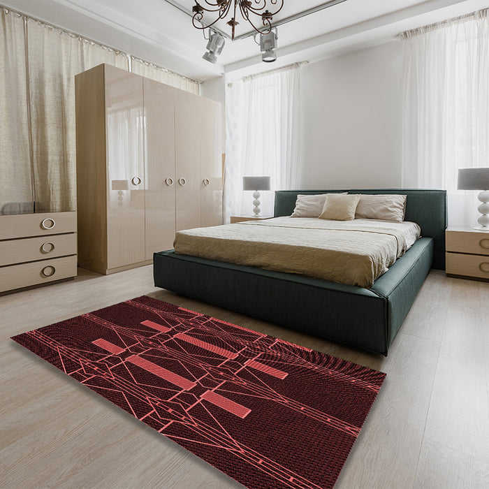 Patterned Chocolate Brown Rug in a Bedroom, pat105rd