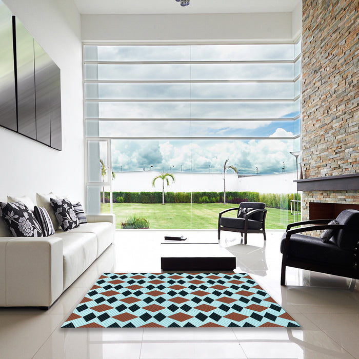 Square Patterned Blue Rug in a Living Room, pat1050lblu