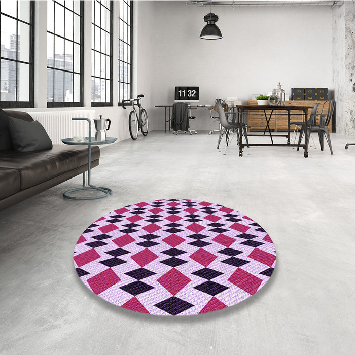 Round Patterned Blossom Pink Rug in a Office, pat1050pur