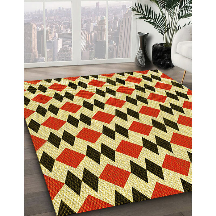 Patterned Saffron Red Rug in Family Room, pat1050yw