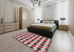 Patterned Saffron Red Novelty Rug in a Bedroom, pat1050
