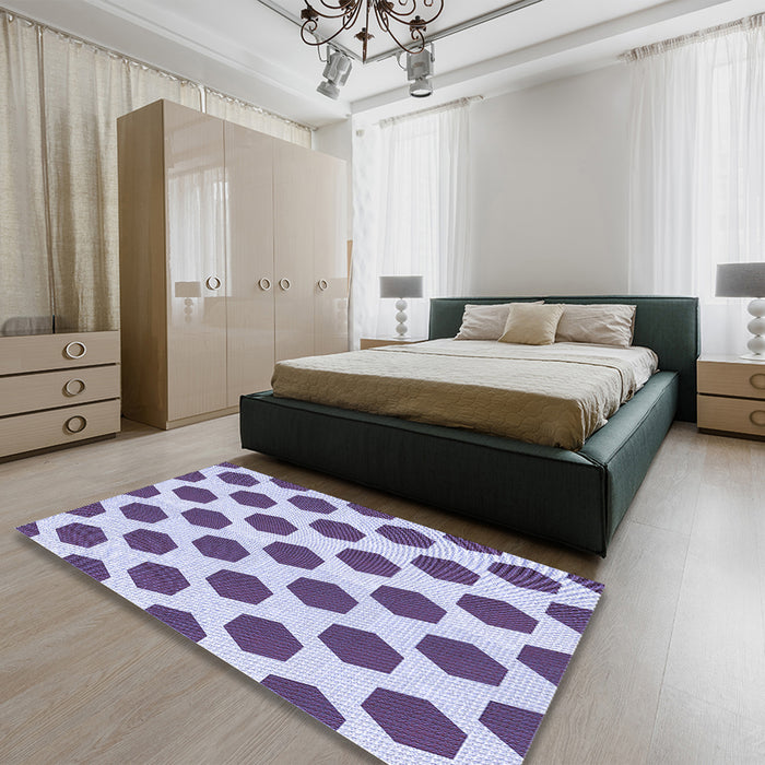 Patterned Bright Grape Purple Rug in a Bedroom, pat1051blu