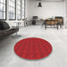 Round Machine Washable Transitional Fire Red Rug in a Office, wshpat1052