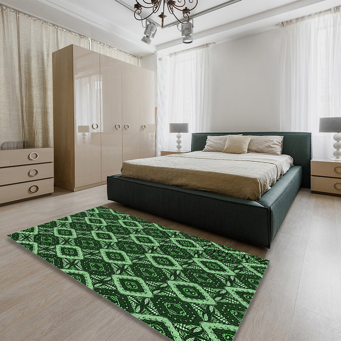 Patterned Black Rug in a Bedroom, pat1053grn