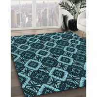 Patterned Deep Teal Green Rug, pat1053lblu