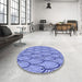 Round Patterned Jeans Blue Rug in a Office, pat1054blu