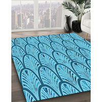 Patterned Bright Navy Blue Rug, pat1054lblu