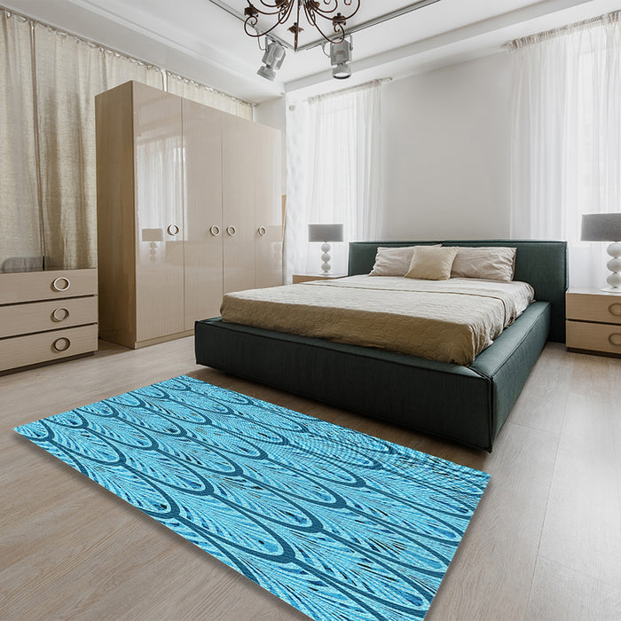 Patterned Bright Navy Blue Rug in a Bedroom, pat1054lblu