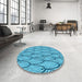 Round Patterned Bright Navy Blue Rug in a Office, pat1054lblu