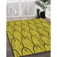 Patterned Dark Yellow Green Rug, pat1054yw