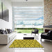 Square Patterned Dark Yellow Green Rug in a Living Room, pat1054yw