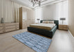 Machine Washable Transitional Azure Blue Rug in a Bedroom, wshpat1054