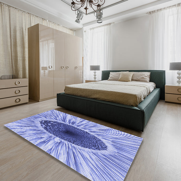 Patterned Royal Blue Rug in a Bedroom, pat1055blu