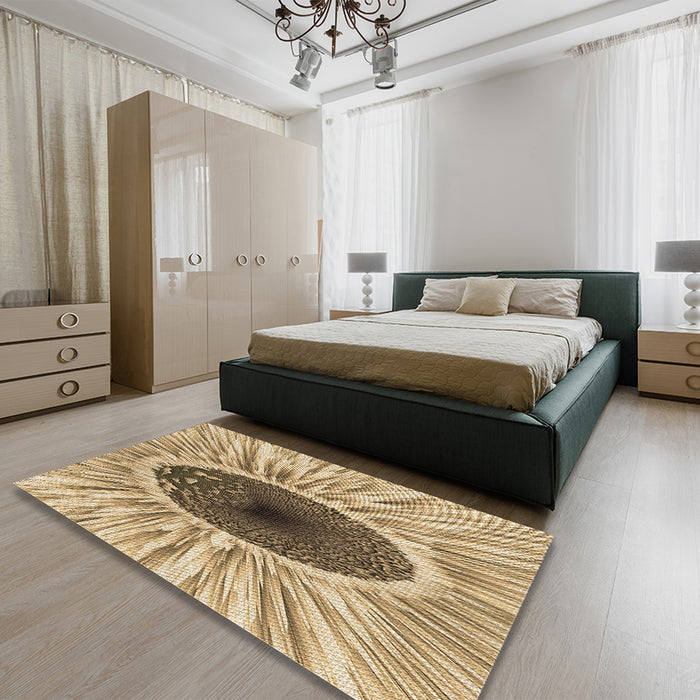 Patterned Yellow Rug in a Bedroom, pat1055brn