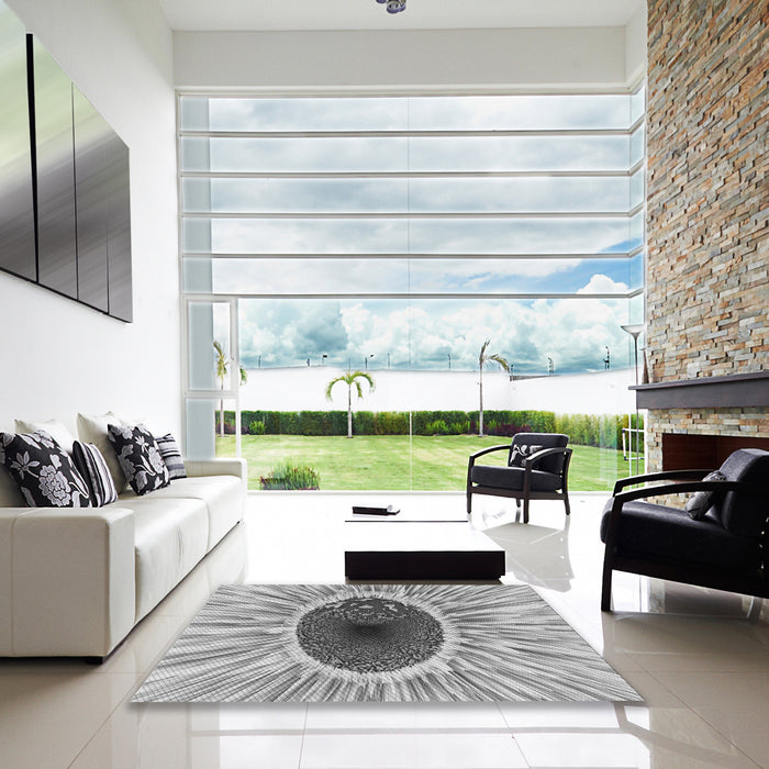 Square Patterned Platinum Silver Gray Rug in a Living Room, pat1055gry