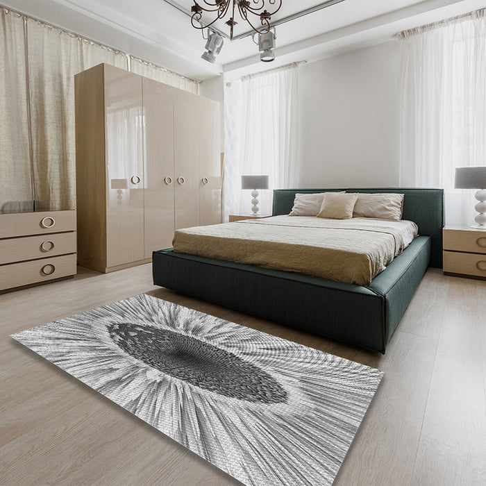 Patterned Platinum Silver Gray Rug in a Bedroom, pat1055gry