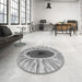 Round Patterned Platinum Silver Gray Rug in a Office, pat1055gry