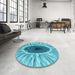 Round Patterned Light Sea Green Rug in a Office, pat1055lblu