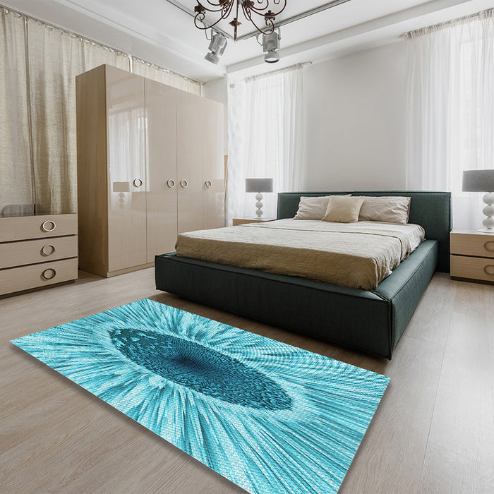 Patterned Light Sea Green Rug in a Bedroom, pat1055lblu
