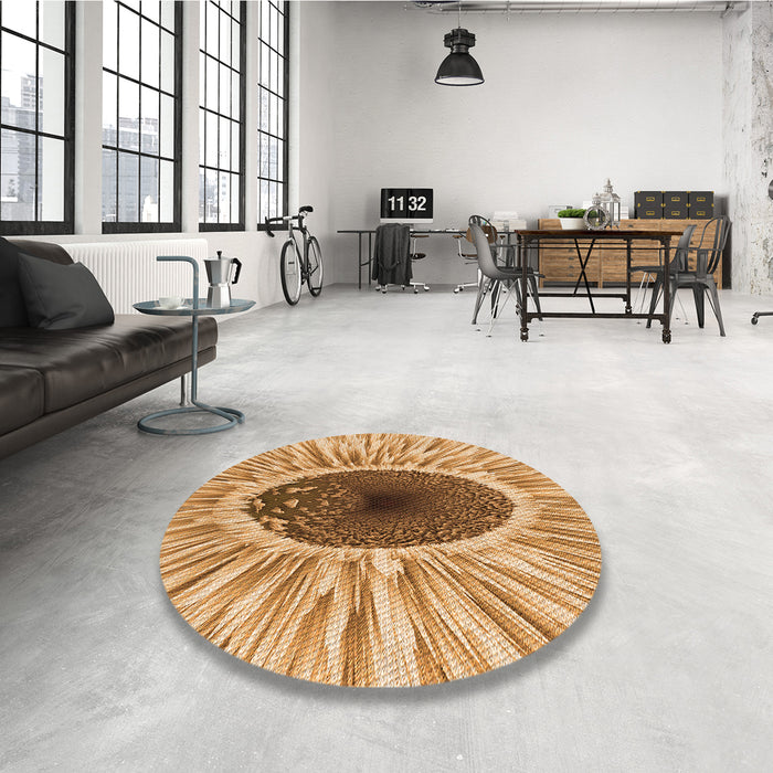 Round Patterned Yellow Orange Rug in a Office, pat1055org