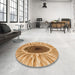 Round Patterned Yellow Orange Rug in a Office, pat1055org