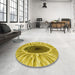 Round Patterned Bright Gold Yellow Rug in a Office, pat1055yw