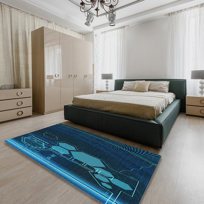 Patterned Night Blue Rug in a Bedroom, pat1056lblu