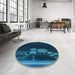 Round Patterned Night Blue Rug in a Office, pat1056lblu