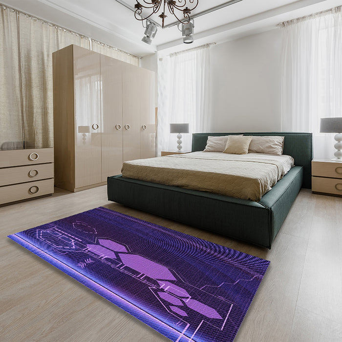 Round Machine Washable Transitional ly Purple Rug in a Office, wshpat1056pur