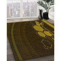 Patterned Dark Yellow Green Rug, pat1056yw