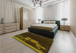 Patterned Dark Yellow Green Rug in a Bedroom, pat1056yw