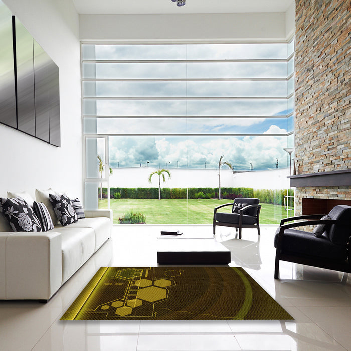 Machine Washable Transitional Dark Yellow Green Rug in a Kitchen, wshpat1056yw